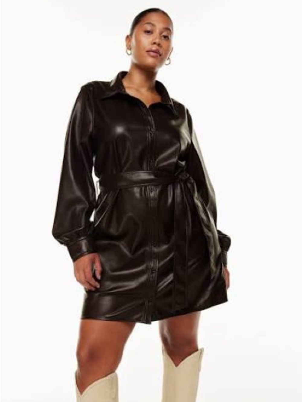 Aritzia Caroline Vegan Leather Shirt Dress in XL